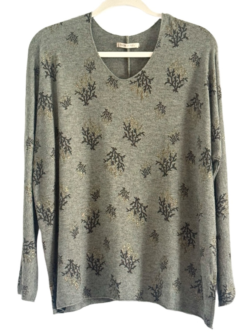 🌼 Made in Italy Coral Motif Sweater - Olive Green with Gold Accents
